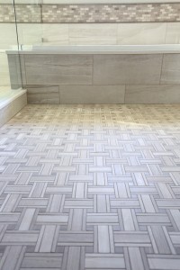 basket weave flooring tile pattern in master bathroom