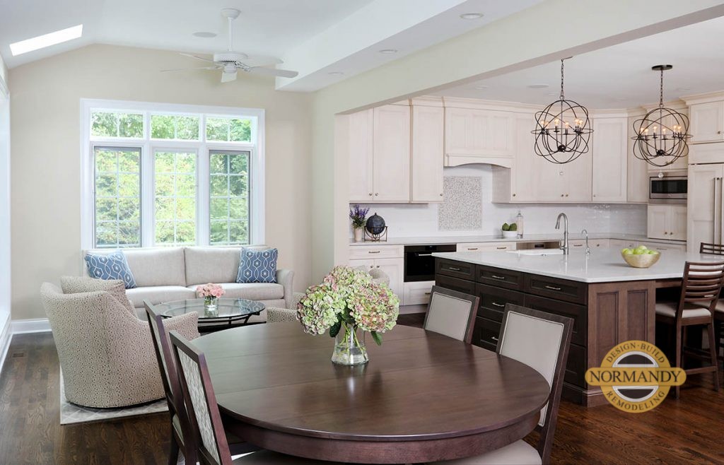 Sitting and eating are off kitchen for entertaining