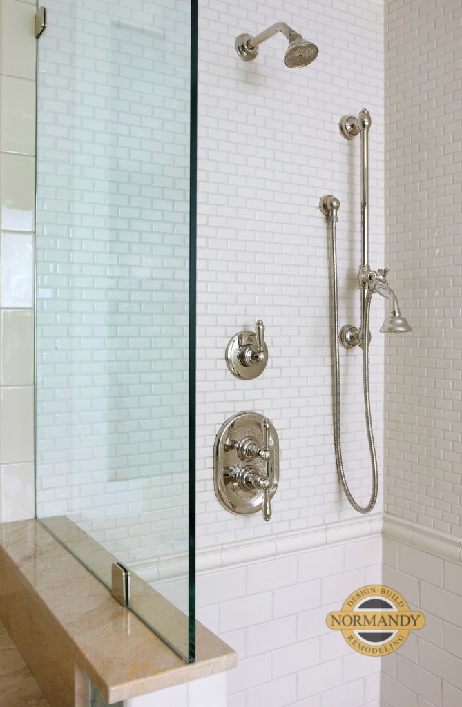 Shower with small subway tile