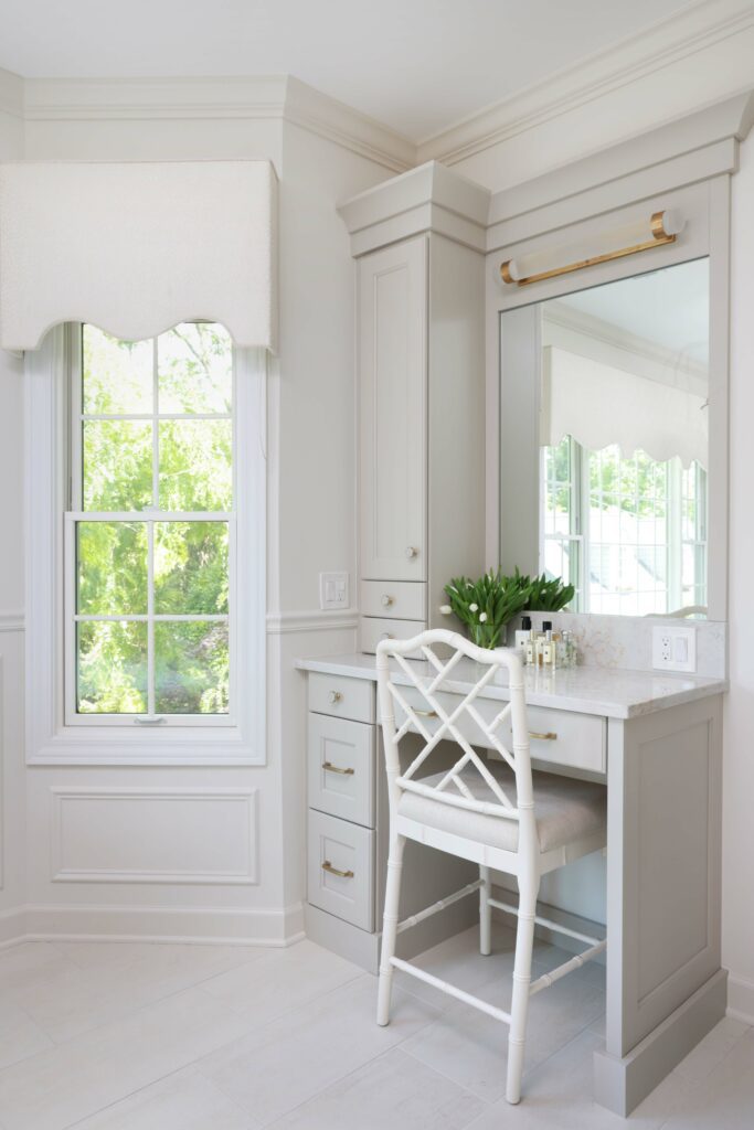 seated makeup table in traditional bathroom