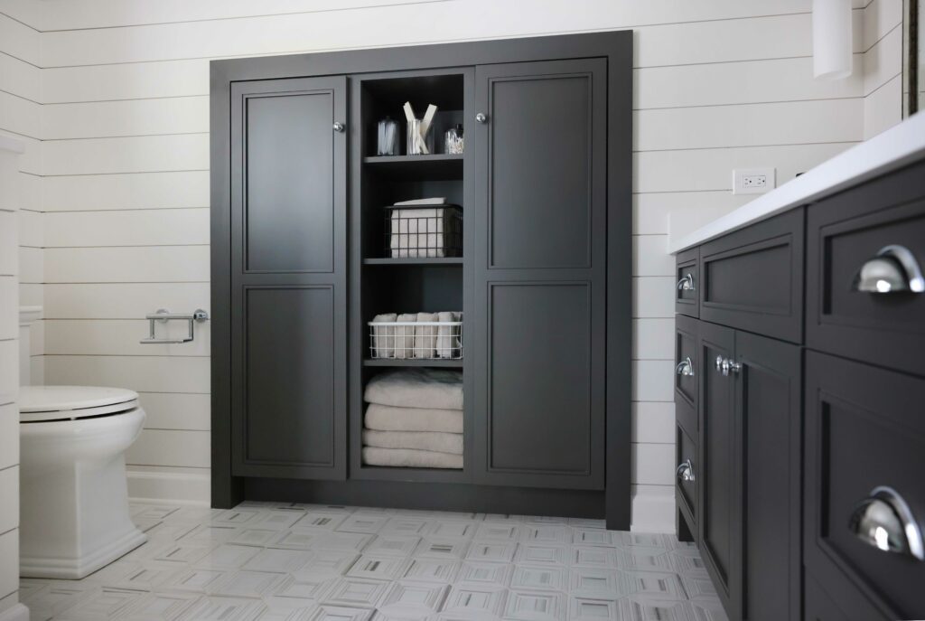 recessed storage cabinet in the bathroom