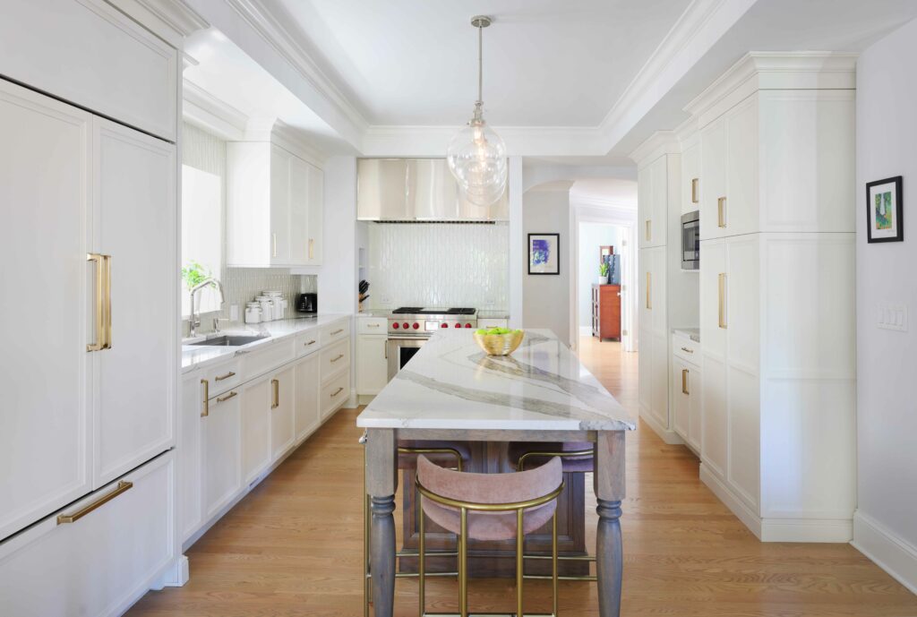 hickory island with quartz countertop