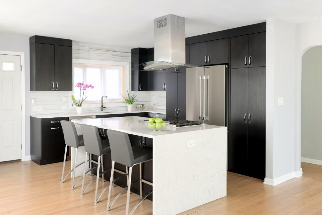 Modern black and white kitchen