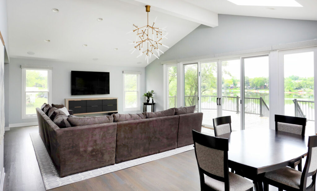 reconfigured family room overlooking lake