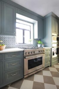 Kitchen range in front of the window