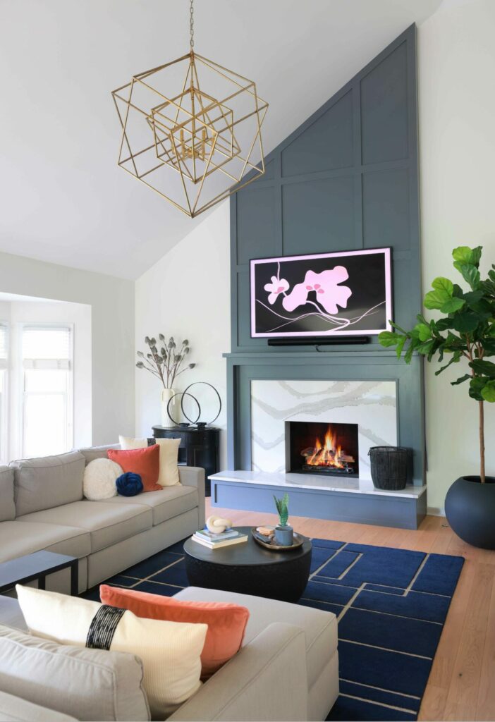 Fireplace accent wall with TV above