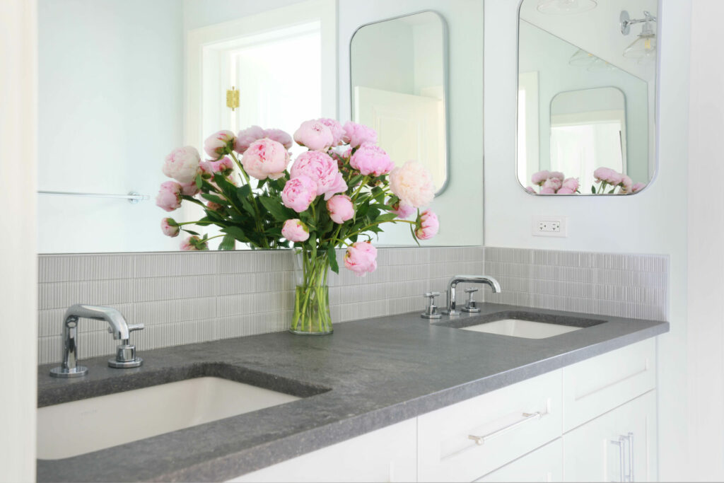 two sinks in a hall bathroom