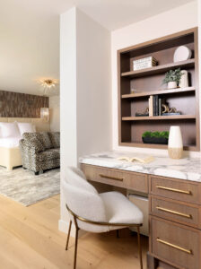 Built-in desk in primary bedroom, slim shaker