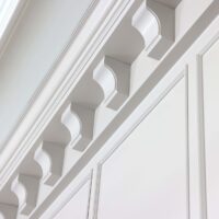 Painted corbels in kitchen at ceiling, decorative molding, color drenched