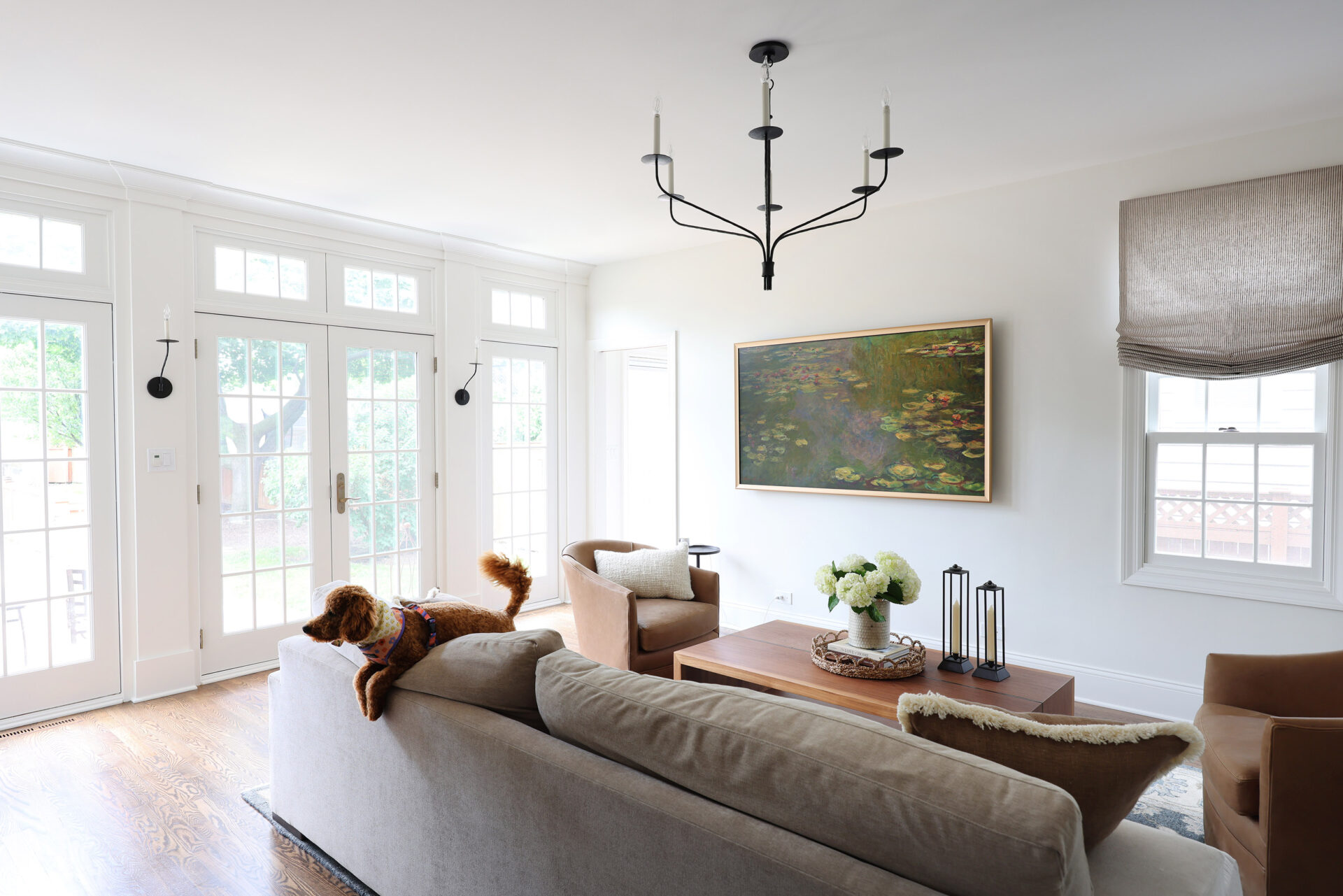 Classic Elmhurst First Floor Renovation includes a spacious family room for the enjoyment of two- and four-legged friends.